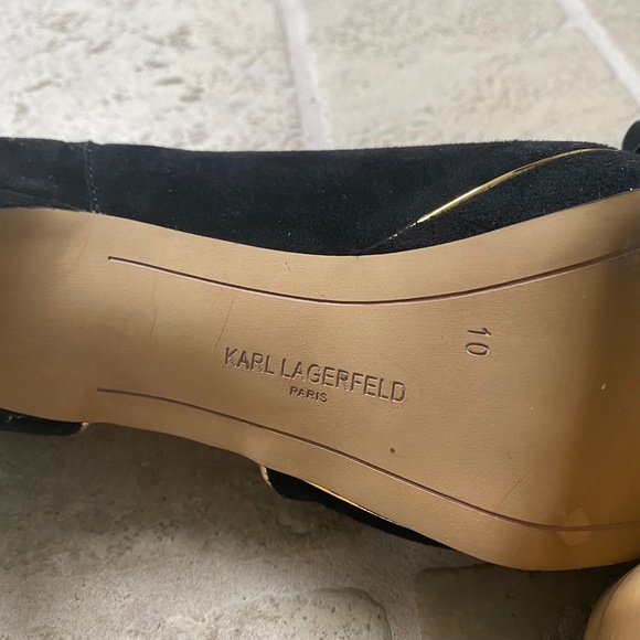 Karl Lagerfeld black and gold evening pumps size 10 - Picture 5 of 5